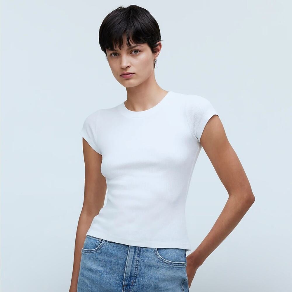 Madewell Supima Rib Short Sleeve Crewneck Tee Shirt in Lighthouse Sz XXL NEW‎